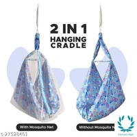 New Born Baby Cotton Hanging Cradle Jhula Jhoola Bed Bedding Set - 0-12 Months, Light Blue, Fabric Cradle Material: Cotton, Mousquito Net, Pack Of:1